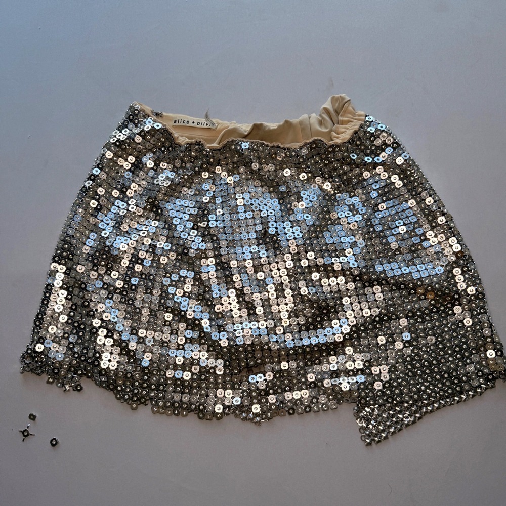 Alice + Olivia Metal Mini Skirt Silver Crystal Chainmail Mesh DIY Repair Parts
